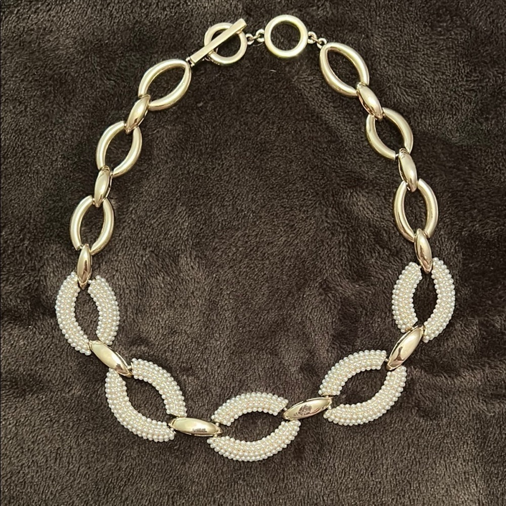 Anne Klein Gold Infinity Necklace with Mini Pearls &  Polished Links